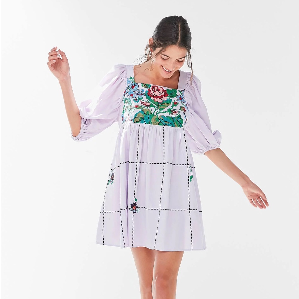 UO KIMCHI BLUE TAPESTRY BABYDOLL DRESS